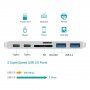 Hub 6în1, 2x conector USB-C + 2x port USB-C + cititor SD și micro SD + 2x port USB 3.0 - argintiu
