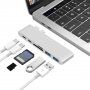 Hub 6în1, 2x conector USB-C + 2x port USB-C + cititor SD și micro SD + 2x port USB 3.0 - argintiu