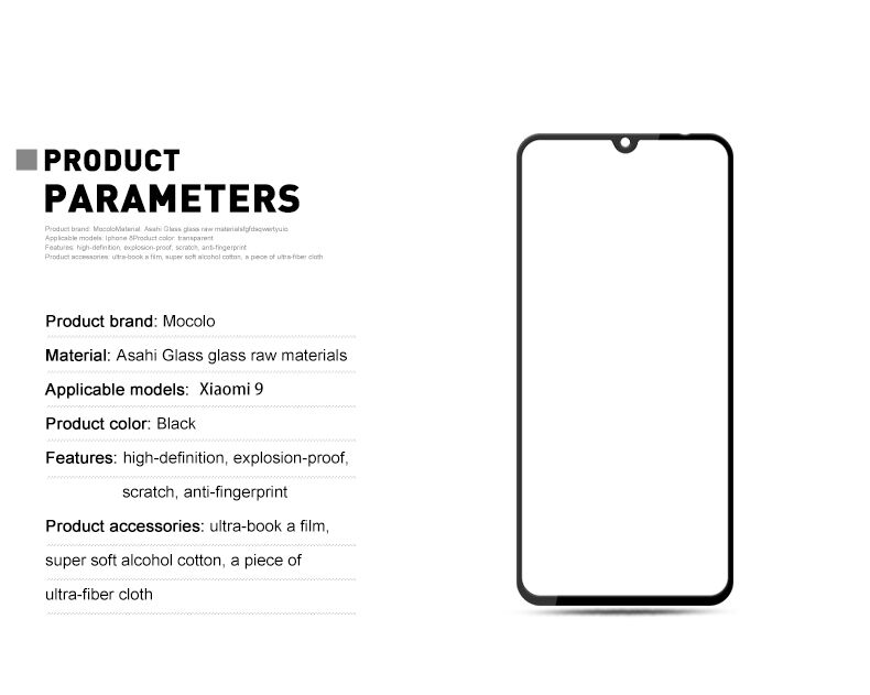 Sticlă durificată 3D Mocolo pentru Xiaomi Mi 9 - negru