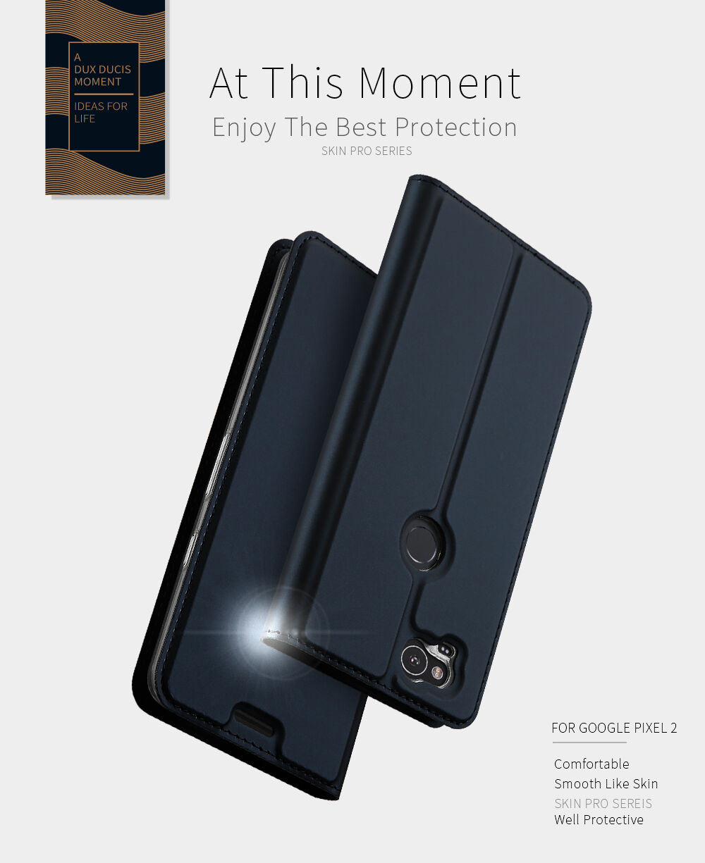 Husă flip Dux Ducis Skin Pro, pentru Google Pixel 2 - roz-auriu