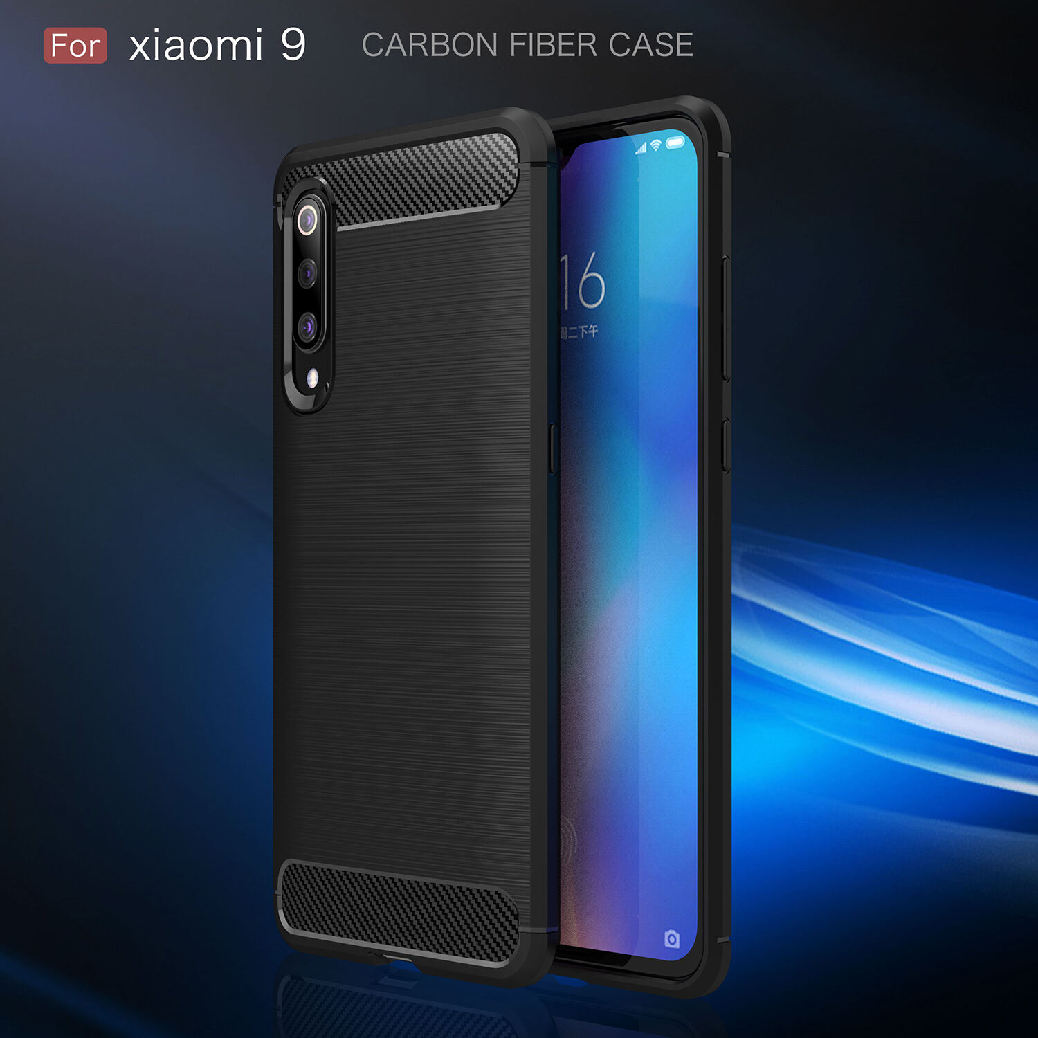 Carcasă din plastic cu textură șlefuită, pentru Xiaomi Mi 9 - albastru închis