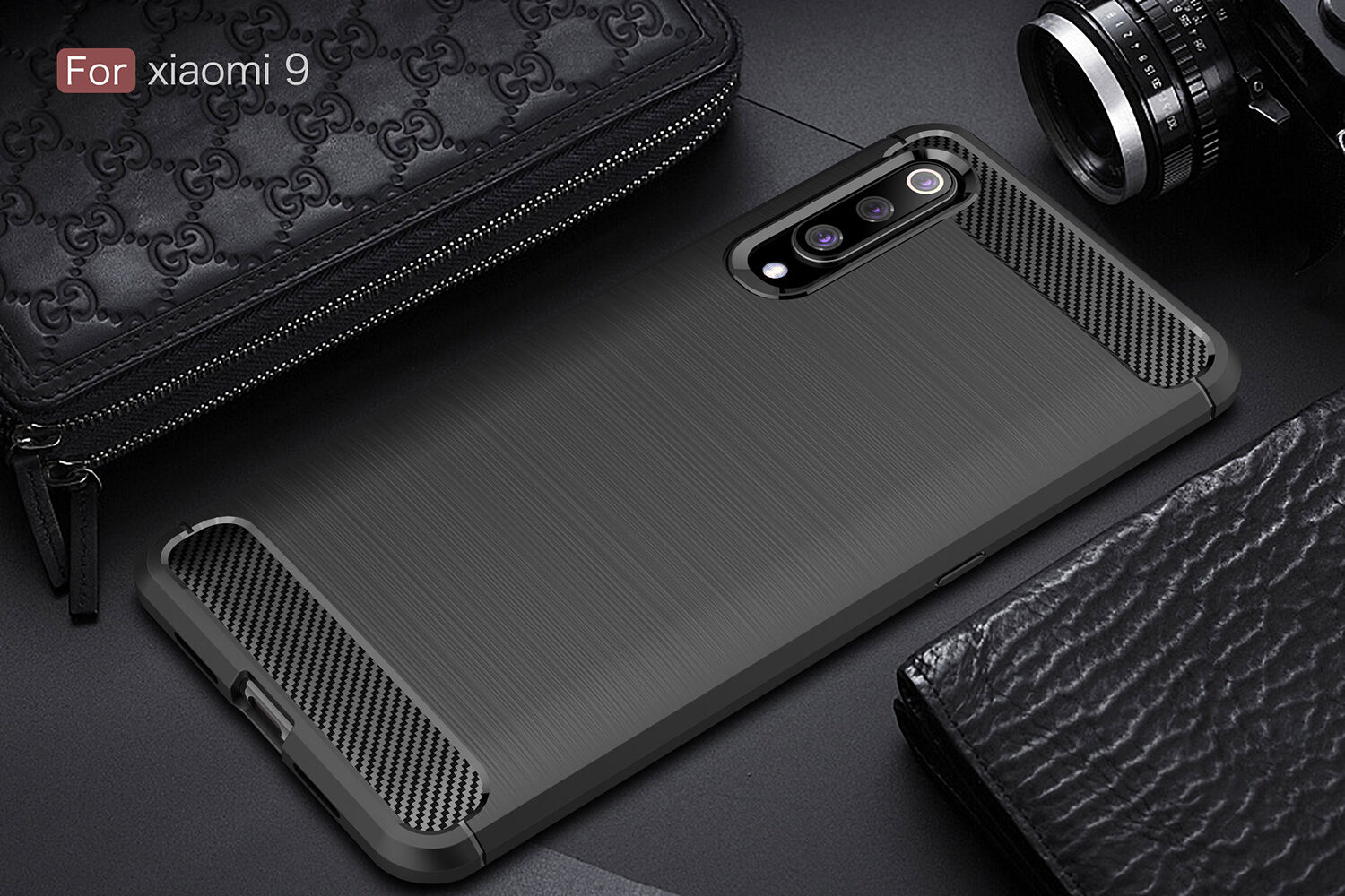 Carcasă din plastic cu textură șlefuită, pentru Xiaomi Mi 9 - albastru închis
