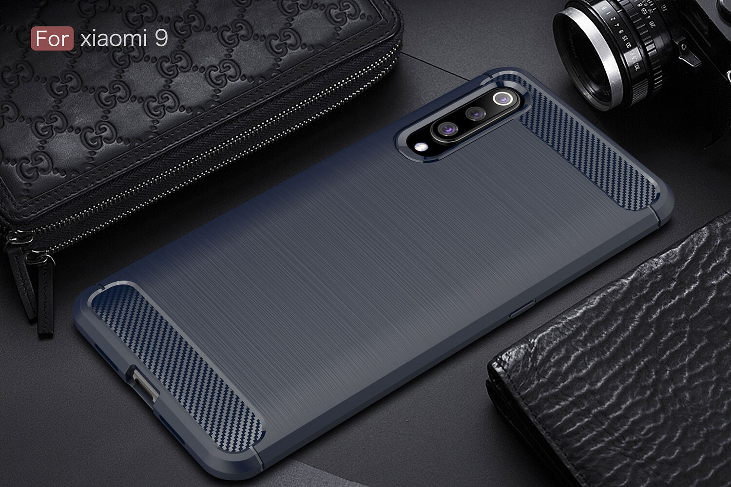 Carcasă din plastic cu textură șlefuită, pentru Xiaomi Mi 9 - albastru închis
