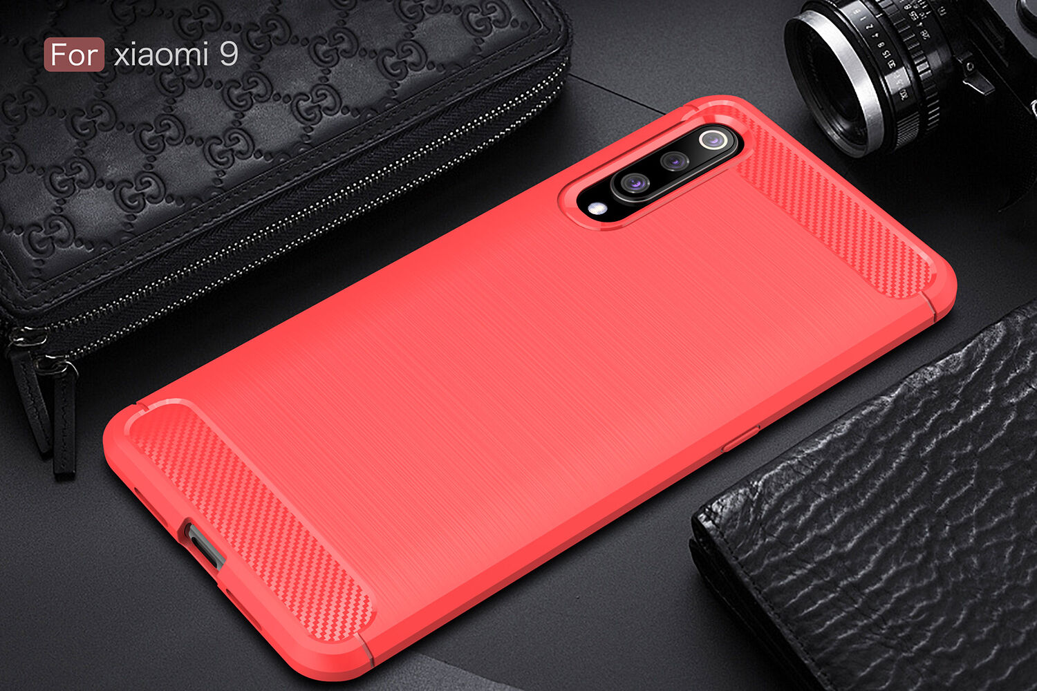 Carcasă din plastic cu textură șlefuită, pentru Xiaomi Mi 9 - roșu Carcasă din plastic cu textură șlefuită, pentru Xiaomi Mi 9 - roșu