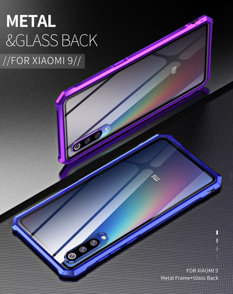 Carcasă cu ramă metalică și sticlă durificată, pentru Xiaomi Mi 9 - albastru
