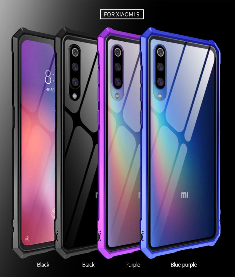 Carcasă cu ramă metalică și sticlă durificată, pentru Xiaomi Mi 9 - albastru