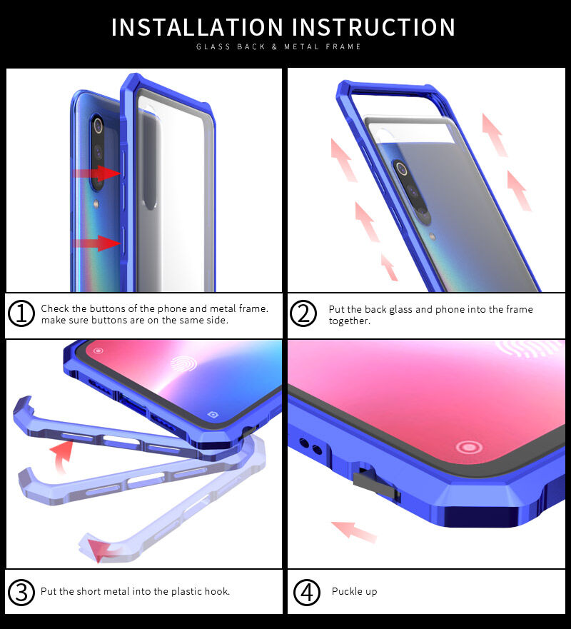 Carcasă cu ramă metalică și sticlă durificată, pentru Xiaomi Mi 9 - albastru