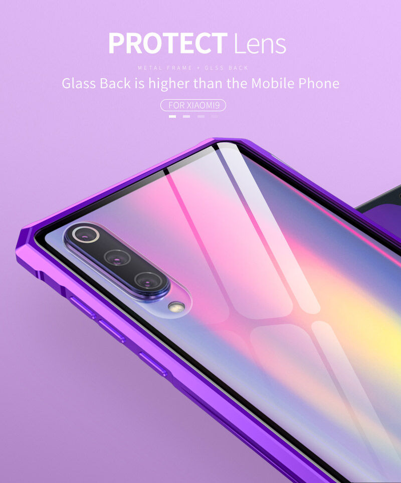 Carcasă cu ramă metalică și sticlă durificată, pentru Xiaomi Mi 9 - albastru