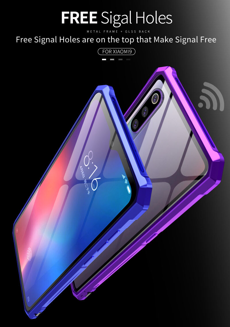 Carcasă cu ramă metalică și sticlă durificată, pentru Xiaomi Mi 9 - albastru