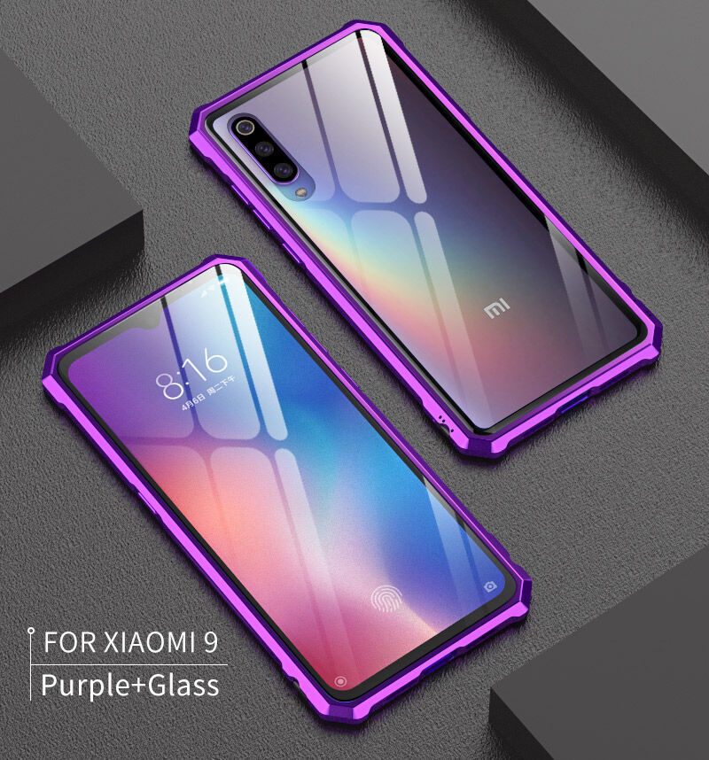 Carcasă cu ramă metalică și sticlă durificată, pentru Xiaomi Mi 9 - albastru