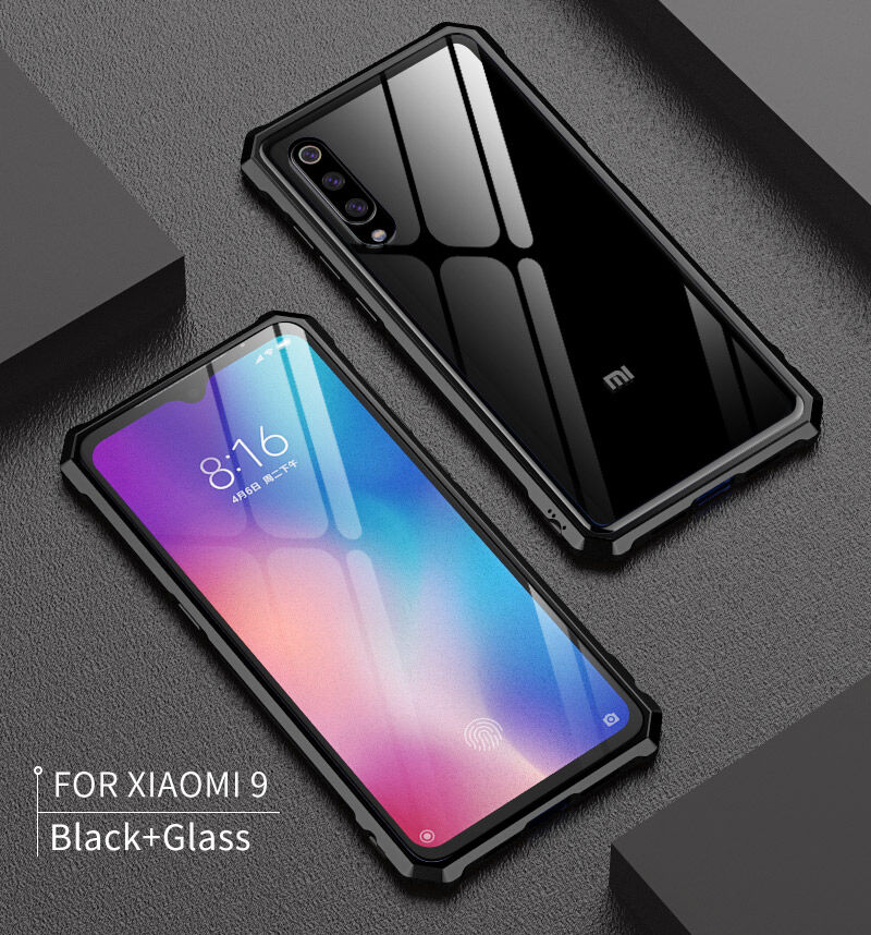 Carcasă cu ramă metalică și sticlă durificată, pentru Xiaomi Mi 9 - albastru Carcasă cu ramă metalică și sticlă durificată, pentru Xiaomi Mi 9 - albastru