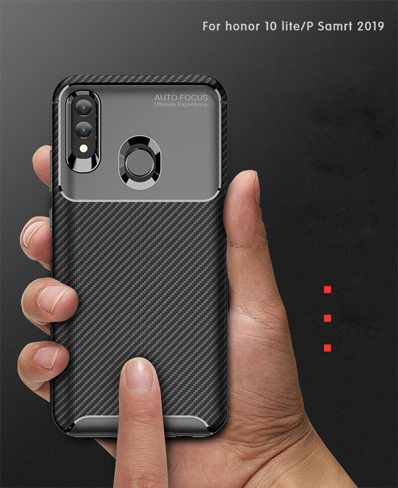 Carcasă din plastic cu textură carbon, pentru Honor 10 Lite / Huawei P Smart (2019) - albastru închis