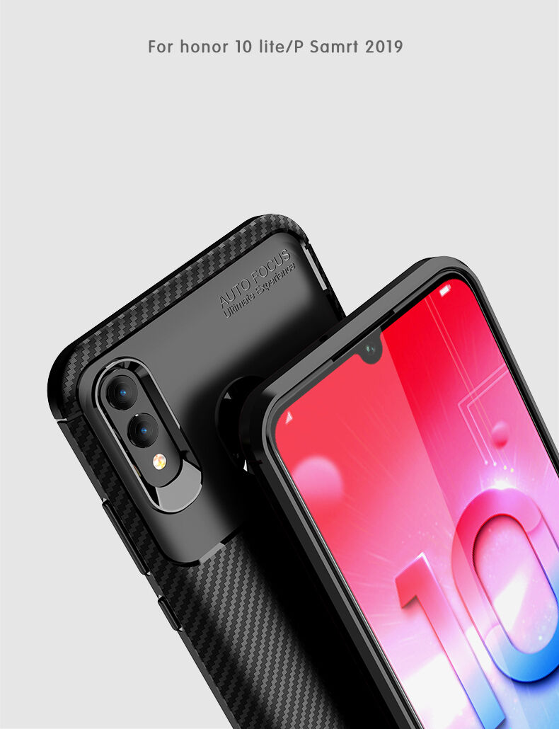 Carcasă din plastic cu textură carbon, pentru Honor 10 Lite / Huawei P Smart (2019) - albastru închis