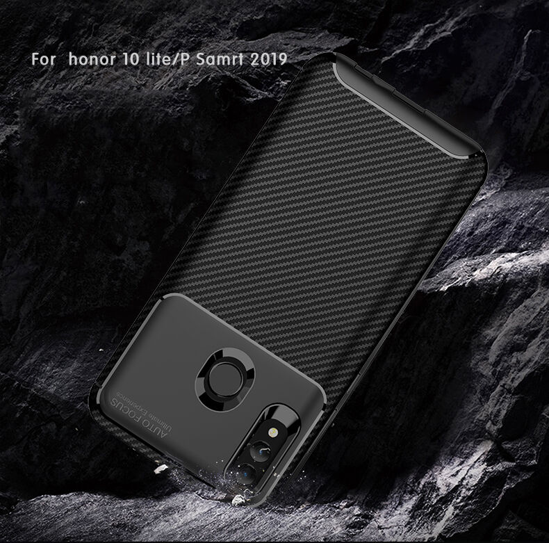Carcasă din plastic cu textură carbon, pentru Honor 10 Lite / Huawei P Smart (2019) - albastru închis