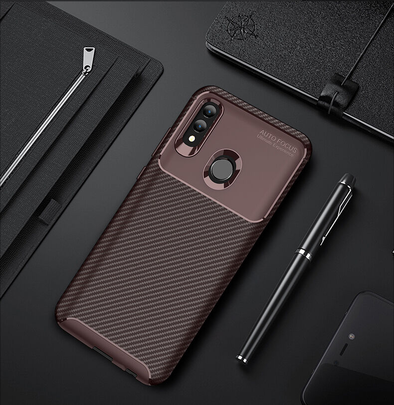 Carcasă din plastic cu textură carbon, pentru Honor 10 Lite / Huawei P Smart (2019) - albastru închis
