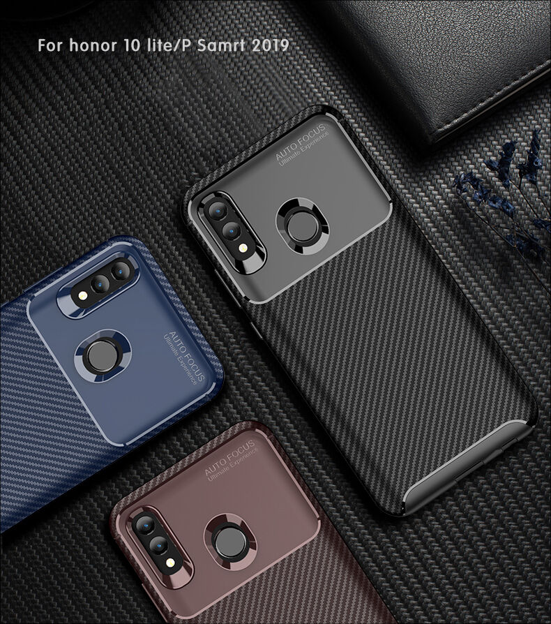 Carcasă din plastic cu textură carbon, pentru Honor 10 Lite / Huawei P Smart (2019) - negru