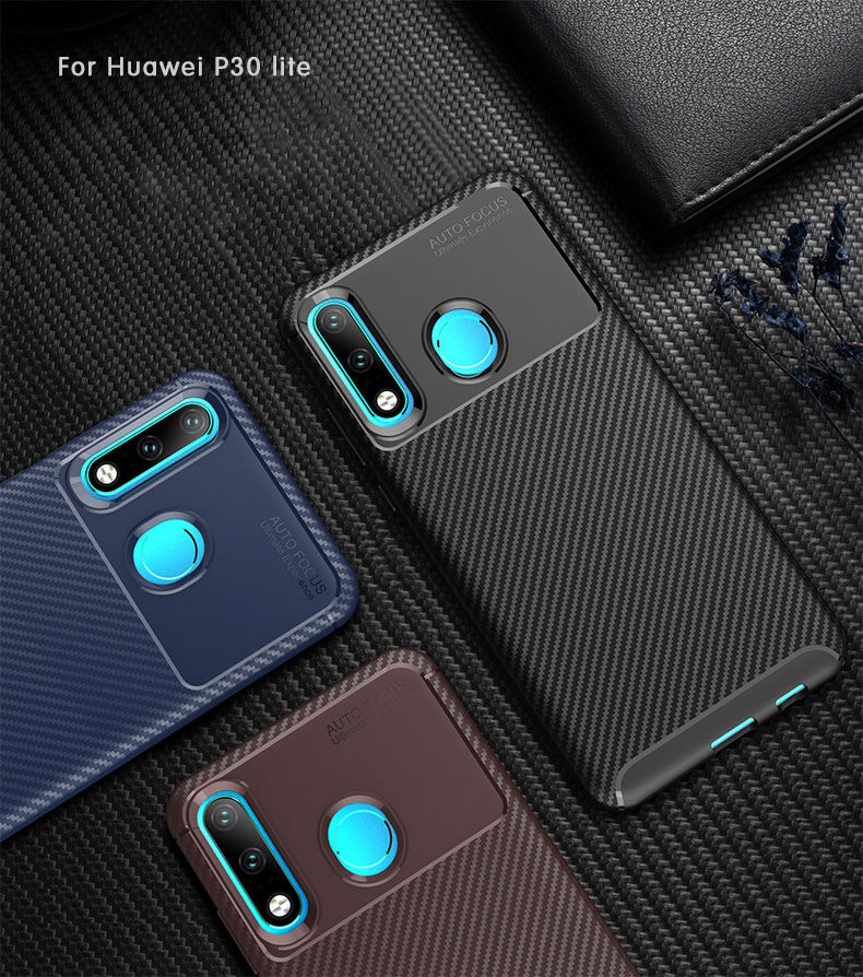 Carcasă din plastic cu textură carbon, pentru Huawei P30 Lite - albastru închis
