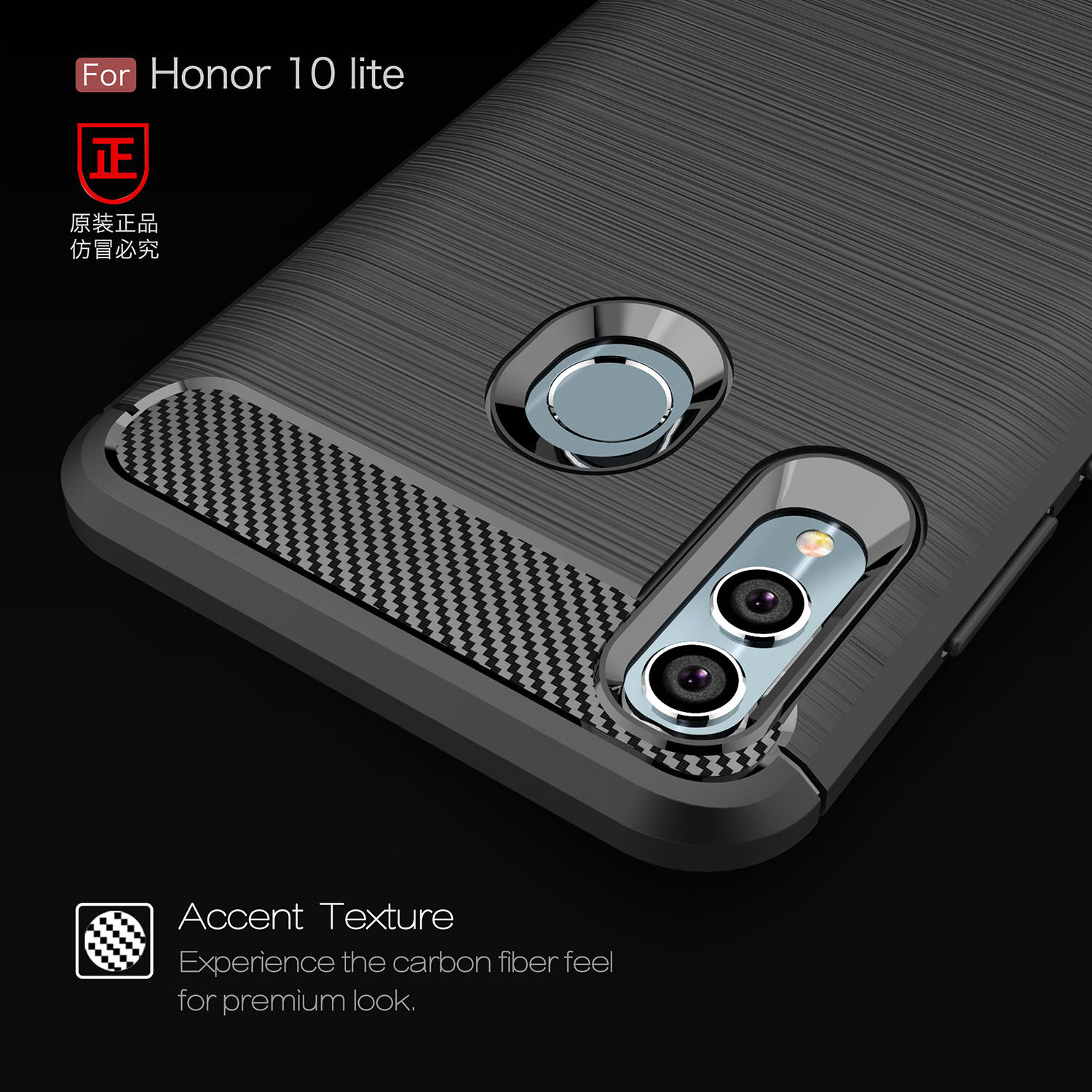 Carcasă cu textură de carbon șlefuit, pentru Huawei P Smart (2019) / Honor 10 Lite - albastru închis