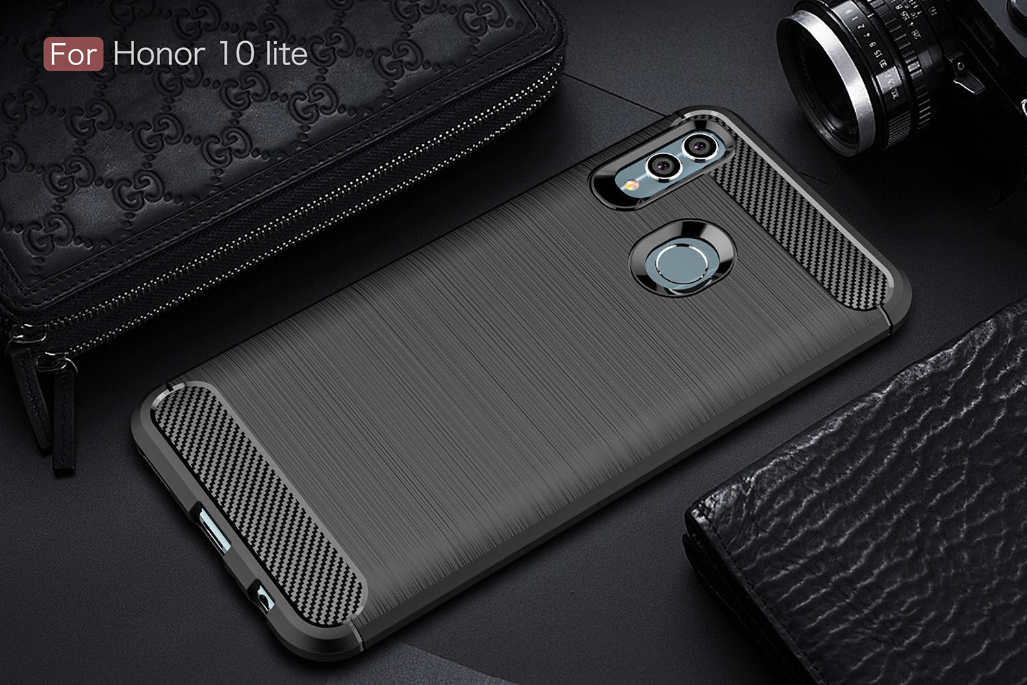 Carcasă cu textură de carbon șlefuit, pentru Huawei P Smart (2019) / Honor 10 Lite - albastru închis