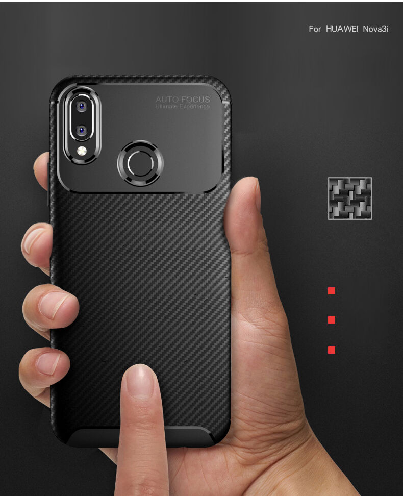 Carcasă din plastic cu textură carbon, pentru Huawei Nova 3i - negru