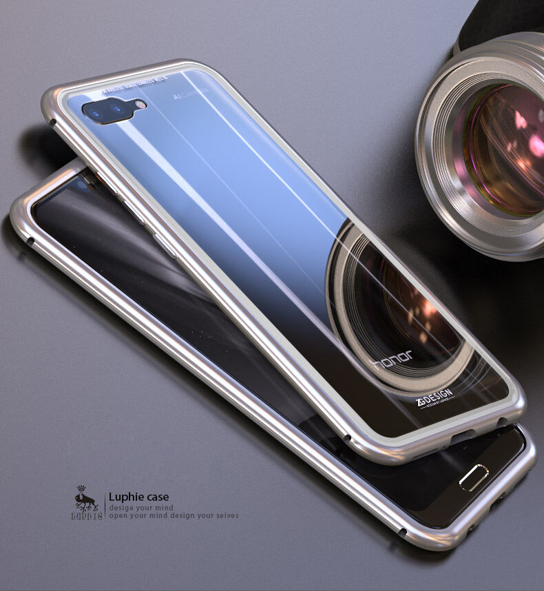 Ramă metalică Luphie, cu sticlă durificată, pentru Honor 10 - argintiu / transparent