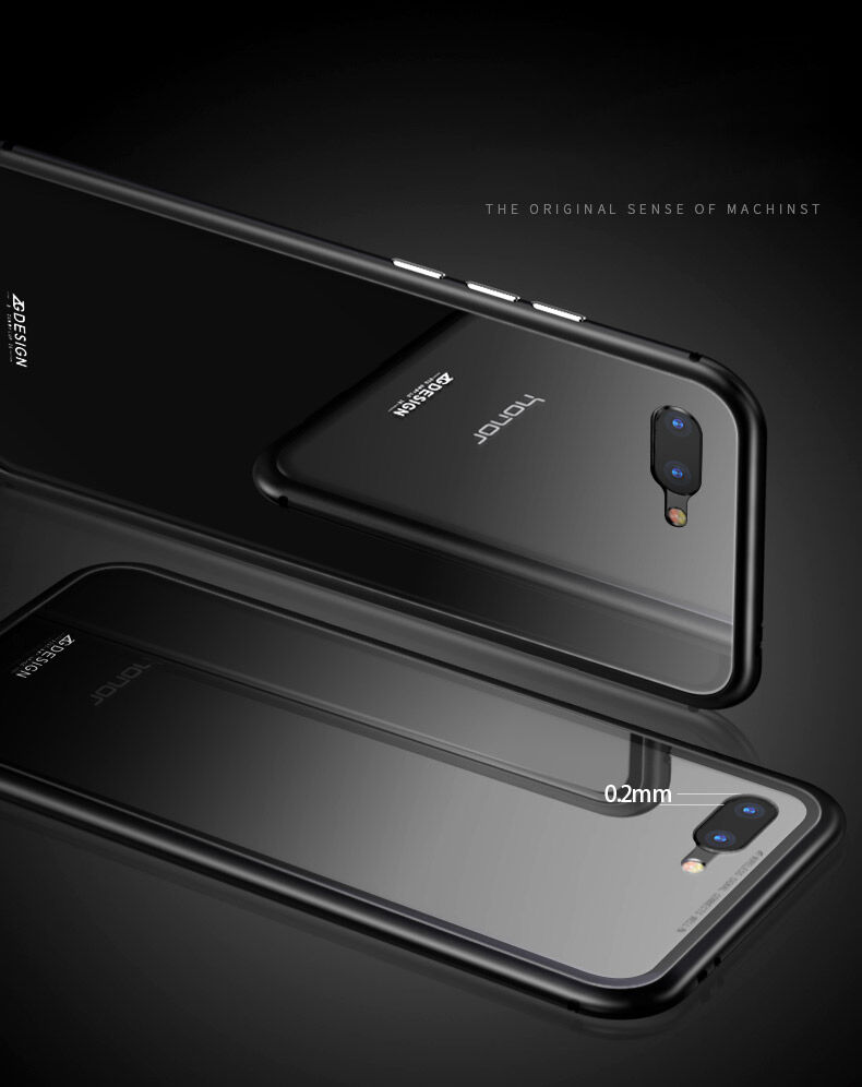 Ramă metalică Luphie, cu sticlă durificată, pentru Honor 10 - negru / transparent