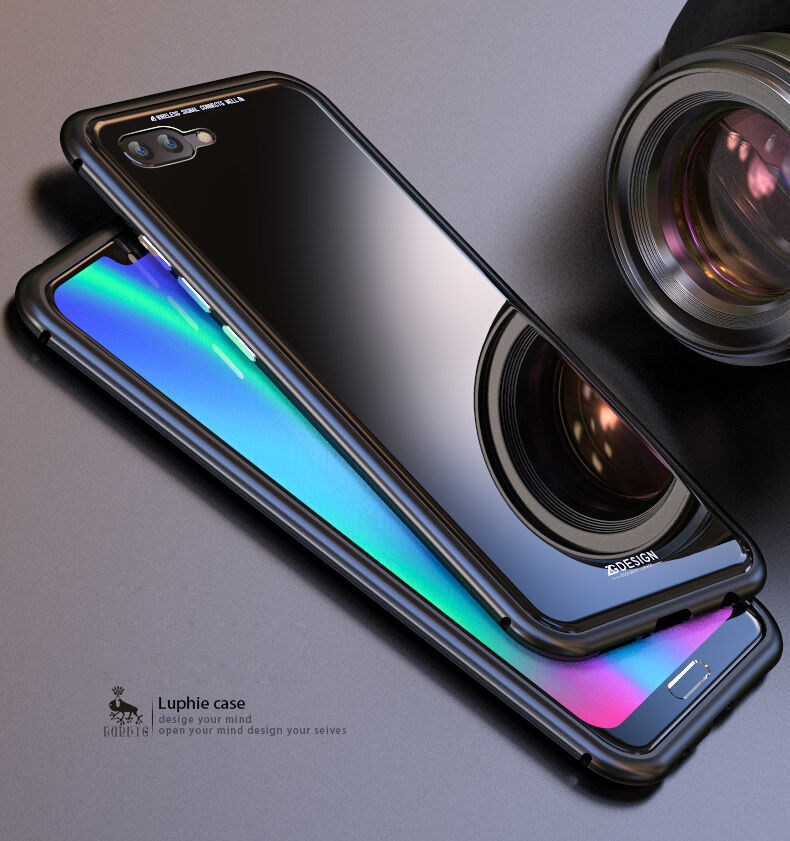 Ramă metalică Luphie, cu sticlă durificată, pentru Honor 10 - negru / transparent