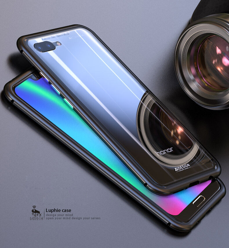 Ramă metalică Luphie, cu sticlă durificată, pentru Honor 10 - negru / transparent