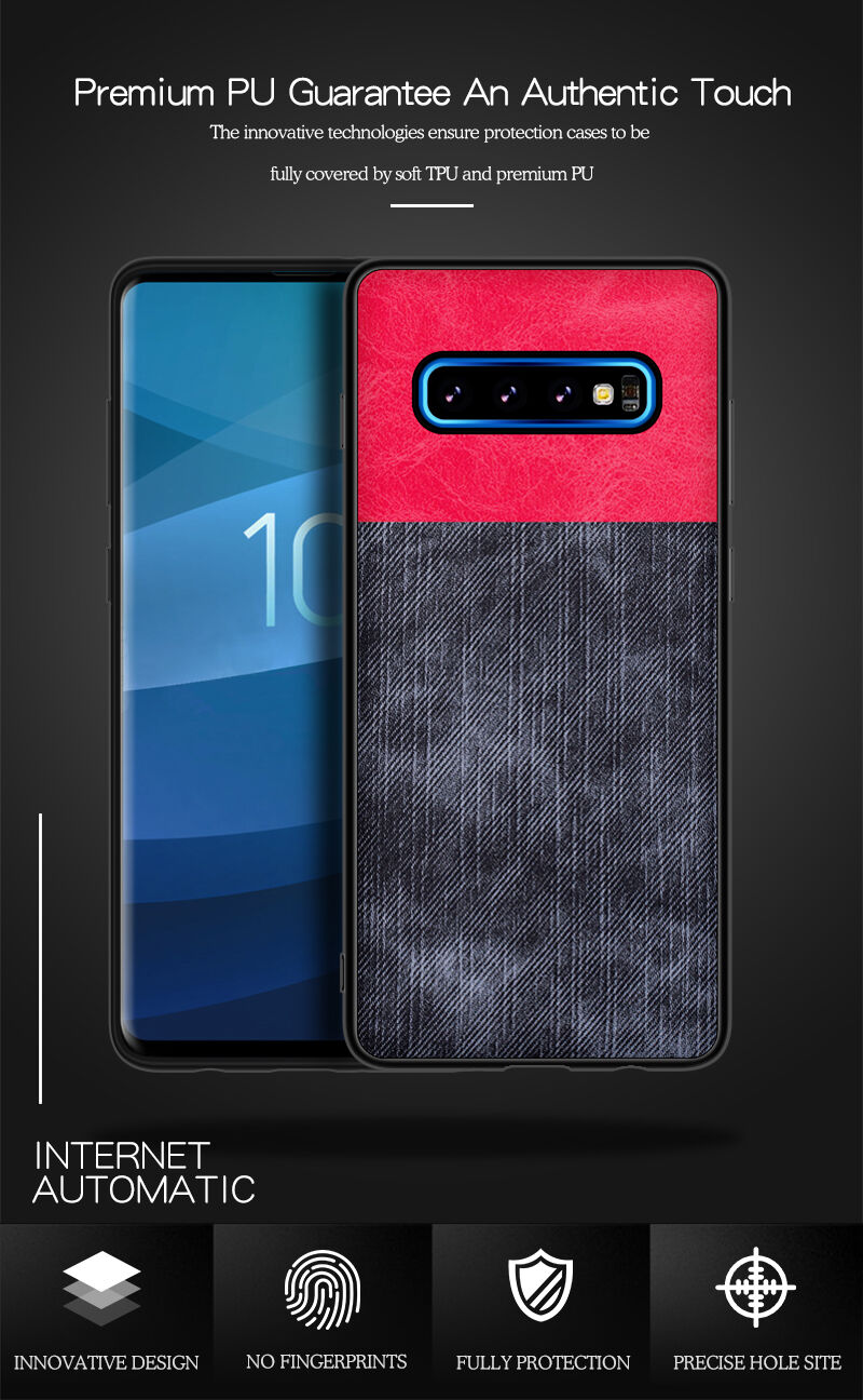 Husă de protecție din piele, cu textură denim, pentru Samsung Galaxy S10 Plus - albastru închis