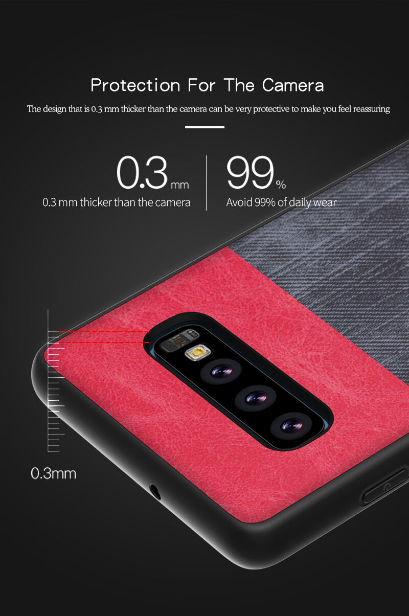Husă de protecție din piele, cu textură denim, pentru Samsung Galaxy S10 Plus - roșu