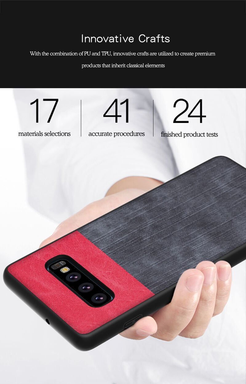 Husă de protecție din piele, cu textură denim, pentru Samsung Galaxy S10 Plus - albastru închis
