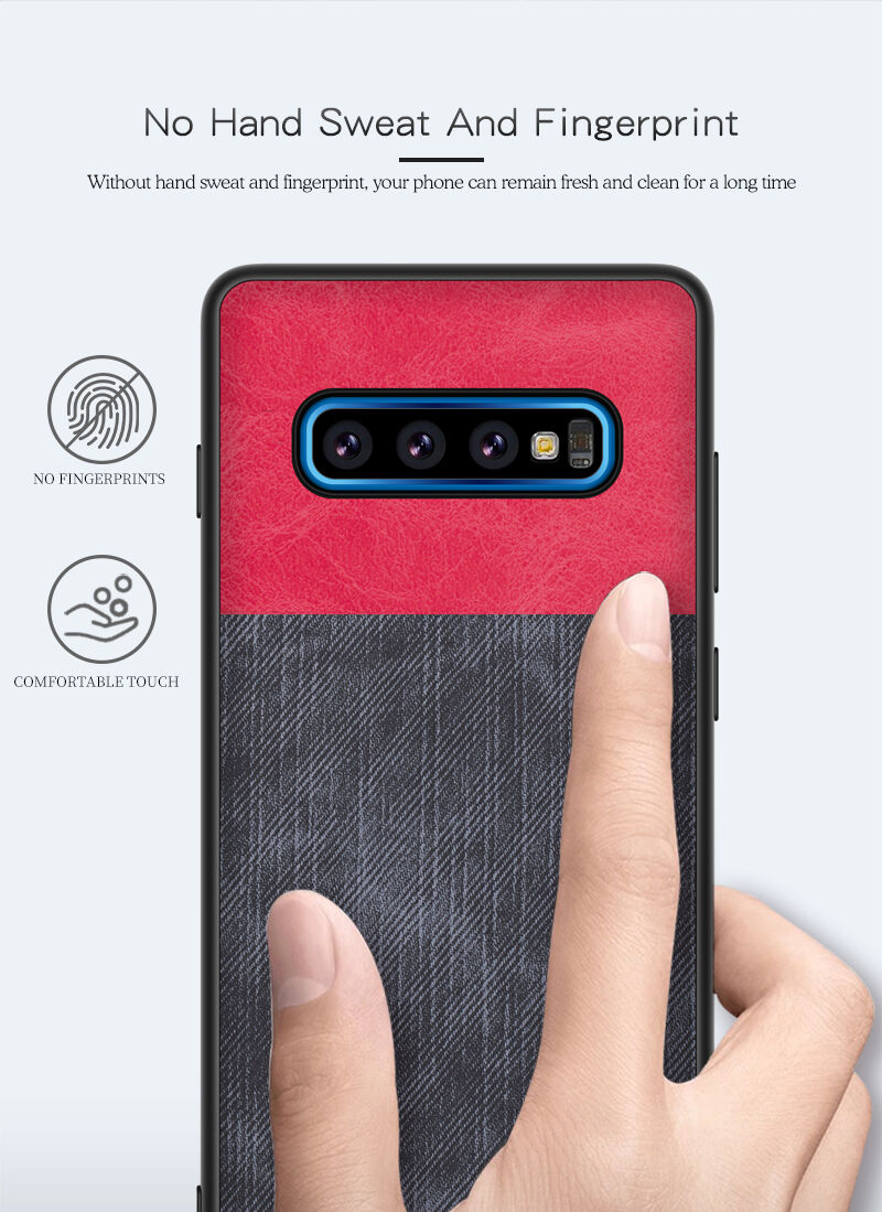 Husă de protecție din piele, cu textură denim, pentru Samsung Galaxy S10 Plus - albastru închis