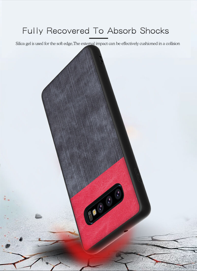 Husă de protecție din piele, cu textură denim, pentru Samsung Galaxy S10 Plus - albastru închis