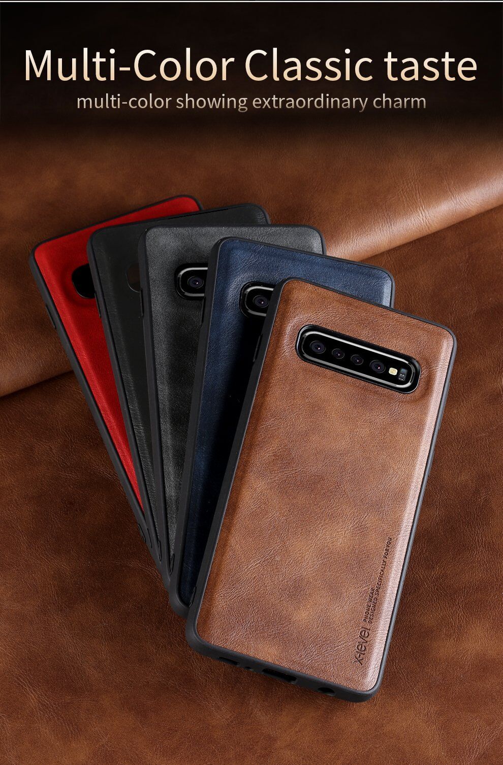 Carcasă X-Level cu suprafață din piele, pentru Samsung Galaxy S10 - negru