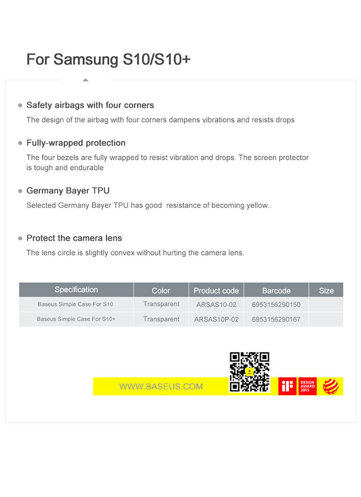Carcasă de protecție Baseus, din plastic, pentru Samsung Galaxy S10 - transparent