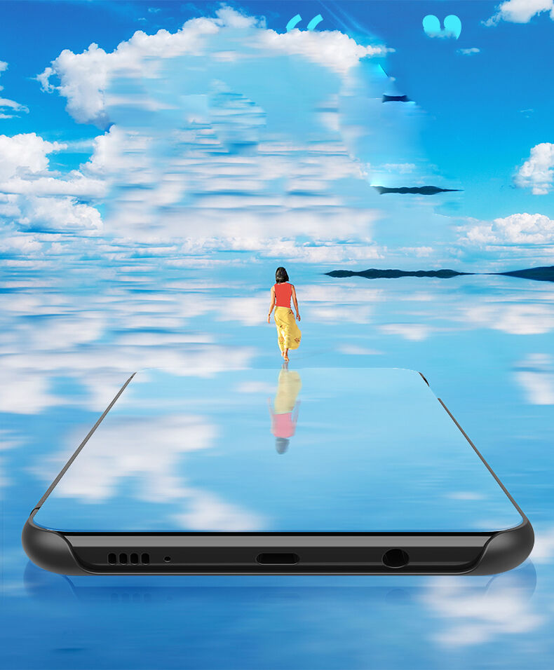 Husă tip oglindă, din piele, pentru Samsung Galaxy S10 - negru