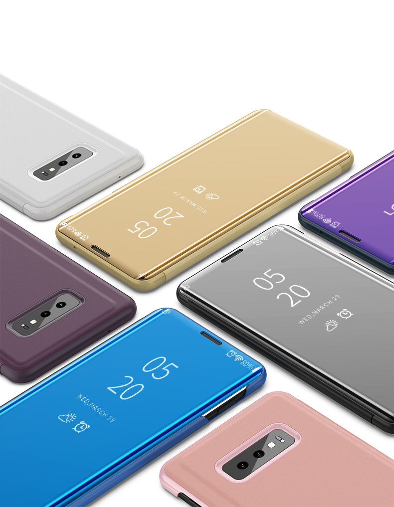 Husă tip oglindă, din piele, pentru Samsung Galaxy S10 - negru