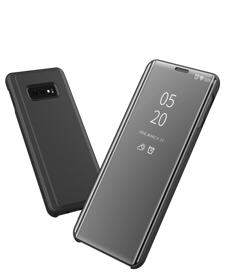 Husă tip oglindă, din piele, pentru Samsung Galaxy S10 - negru