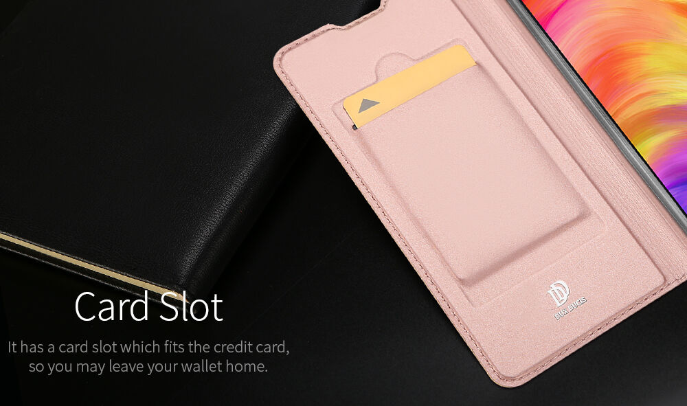 Husă din piele Dux Ducis, cu buzunar de carduri, pentru Xiaomi Redmi Note 7 - auriu