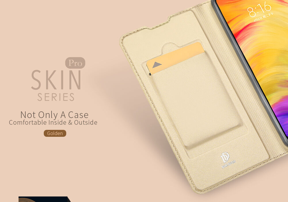 Husă din piele Dux Ducis, cu buzunar de carduri, pentru Xiaomi Redmi Note 7 - roz-auriu