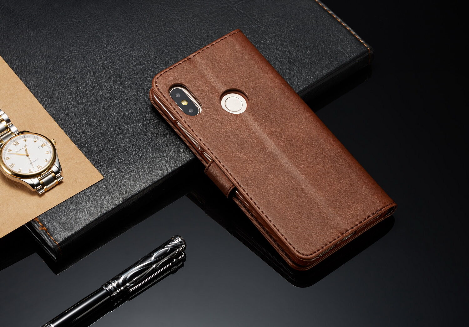 Husă flip LC.imeeke, din piele, pentru Xiaomi Redmi Note 6 Pro - negru