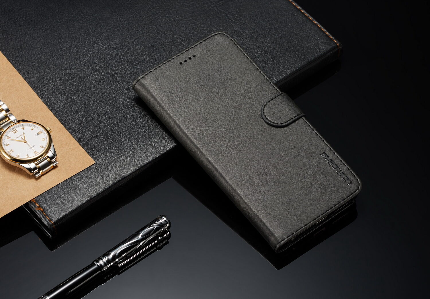 Husă flip LC.imeeke, din piele, pentru Xiaomi Redmi Note 6 Pro - negru