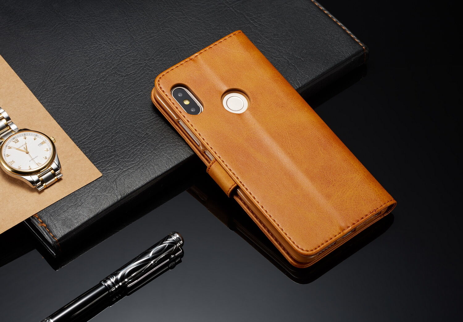 Husă flip LC.imeeke, din piele, pentru Xiaomi Redmi Note 6 Pro - negru