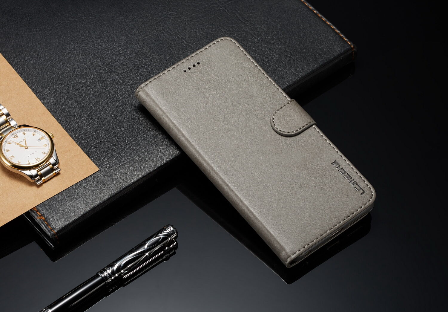 Husă flip LC.imeeke, din piele, pentru Xiaomi Redmi Note 6 Pro - negru