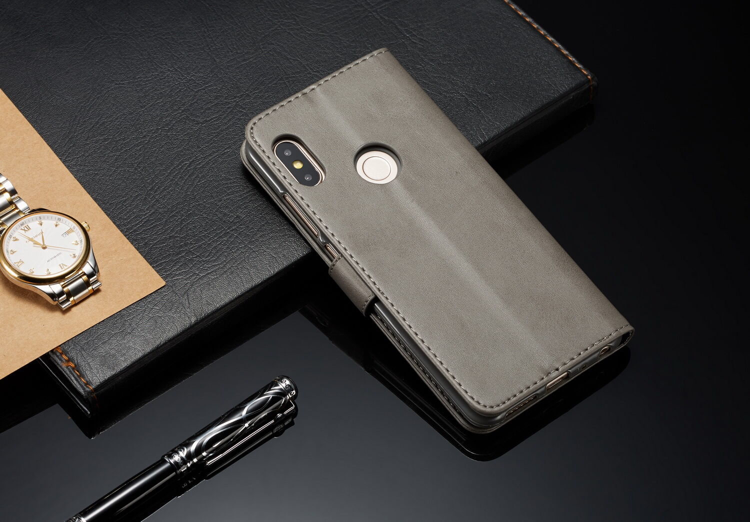 Husă flip LC.imeeke, din piele, pentru Xiaomi Redmi Note 6 Pro - negru