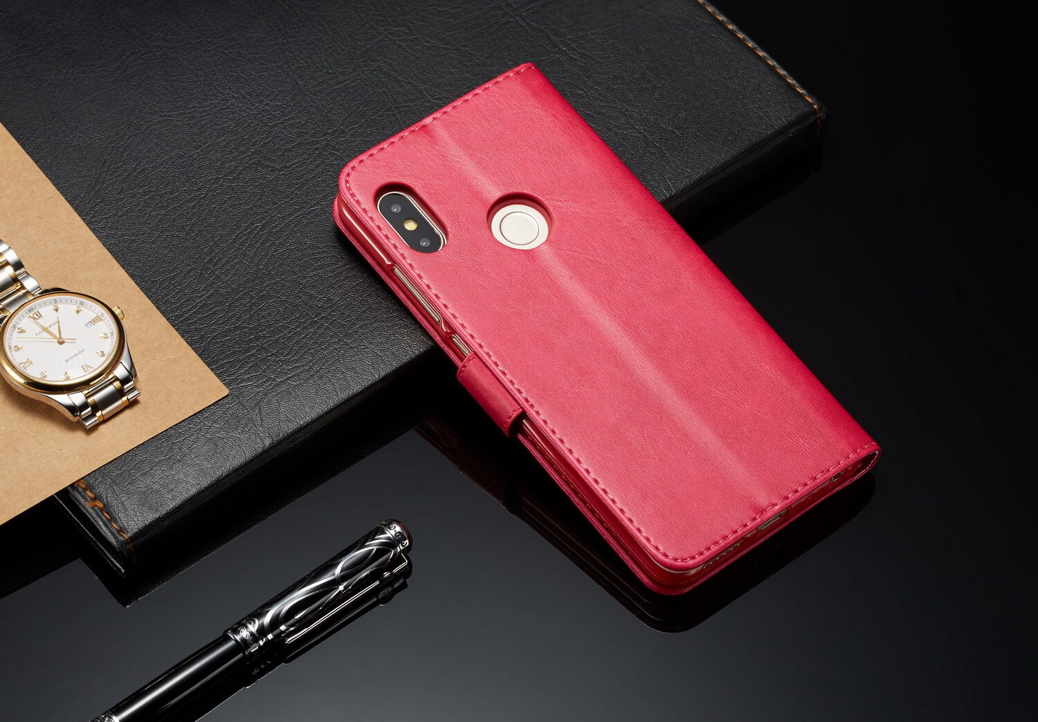 Husă flip LC.imeeke, din piele, pentru Xiaomi Redmi Note 6 Pro - negru