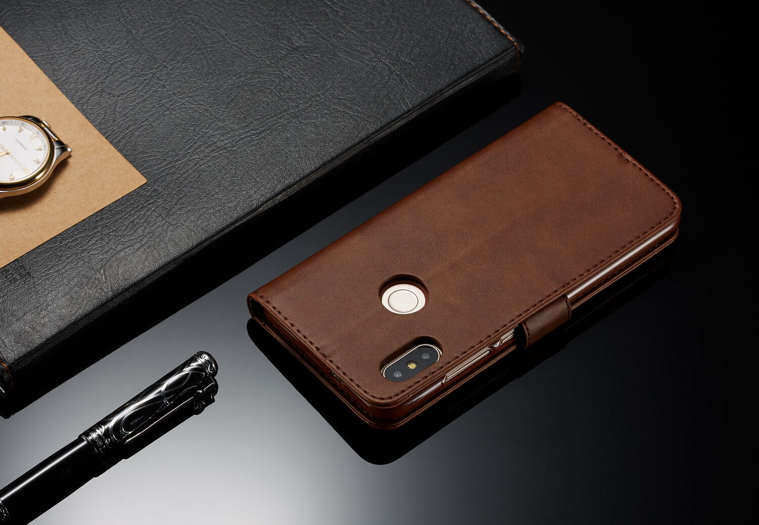 Husă flip LC.imeeke, din piele, pentru Xiaomi Redmi Note 6 Pro - negru