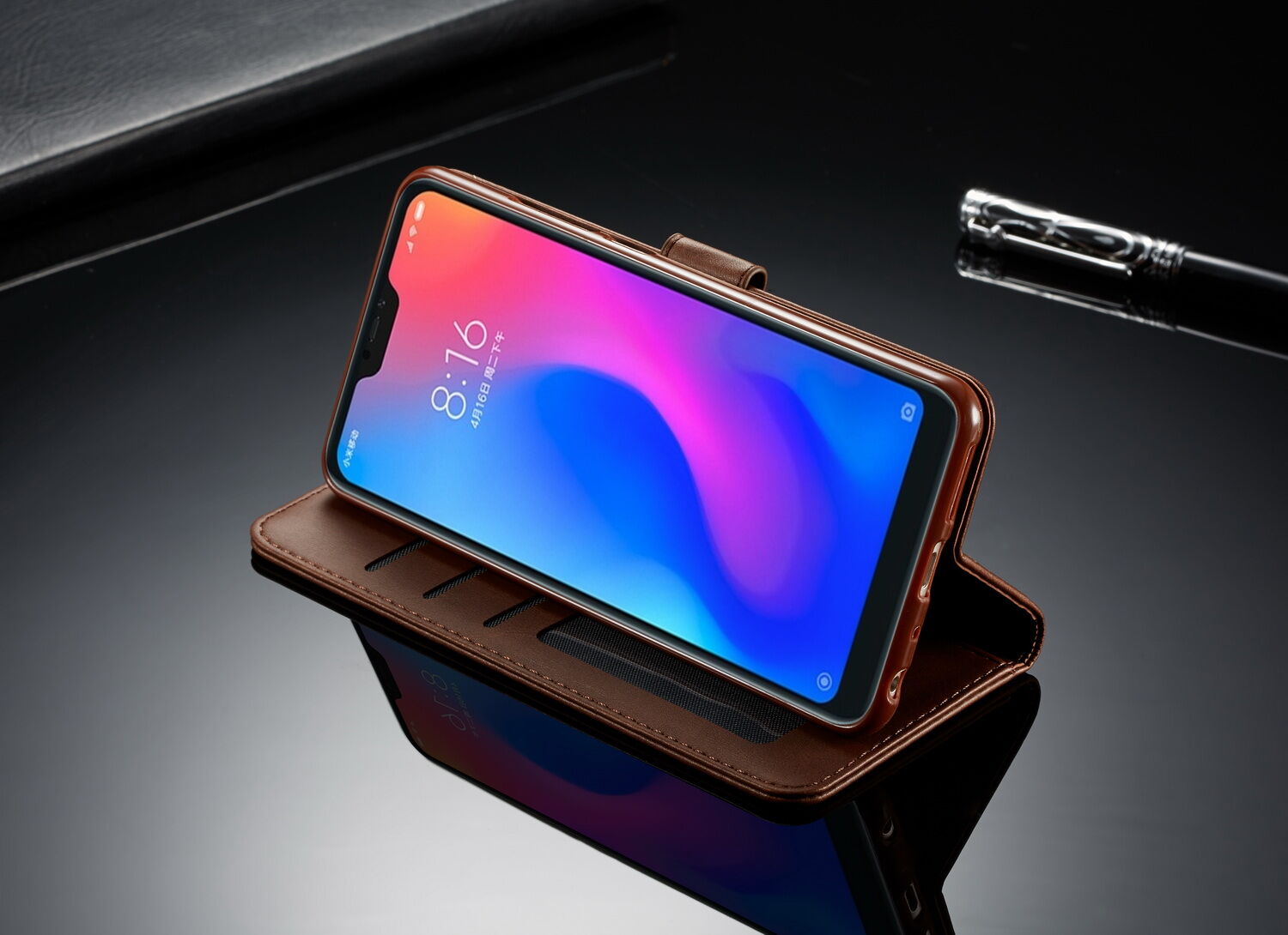Husă flip LC.imeeke, din piele, pentru Xiaomi Redmi Note 6 Pro - negru