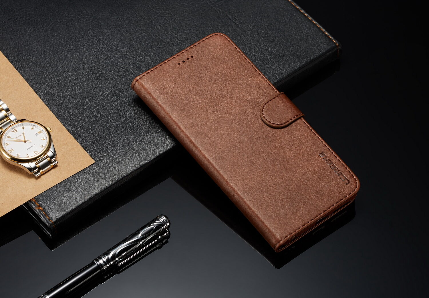 Husă flip LC.imeeke, din piele, pentru Xiaomi Redmi Note 6 Pro - cafeniu