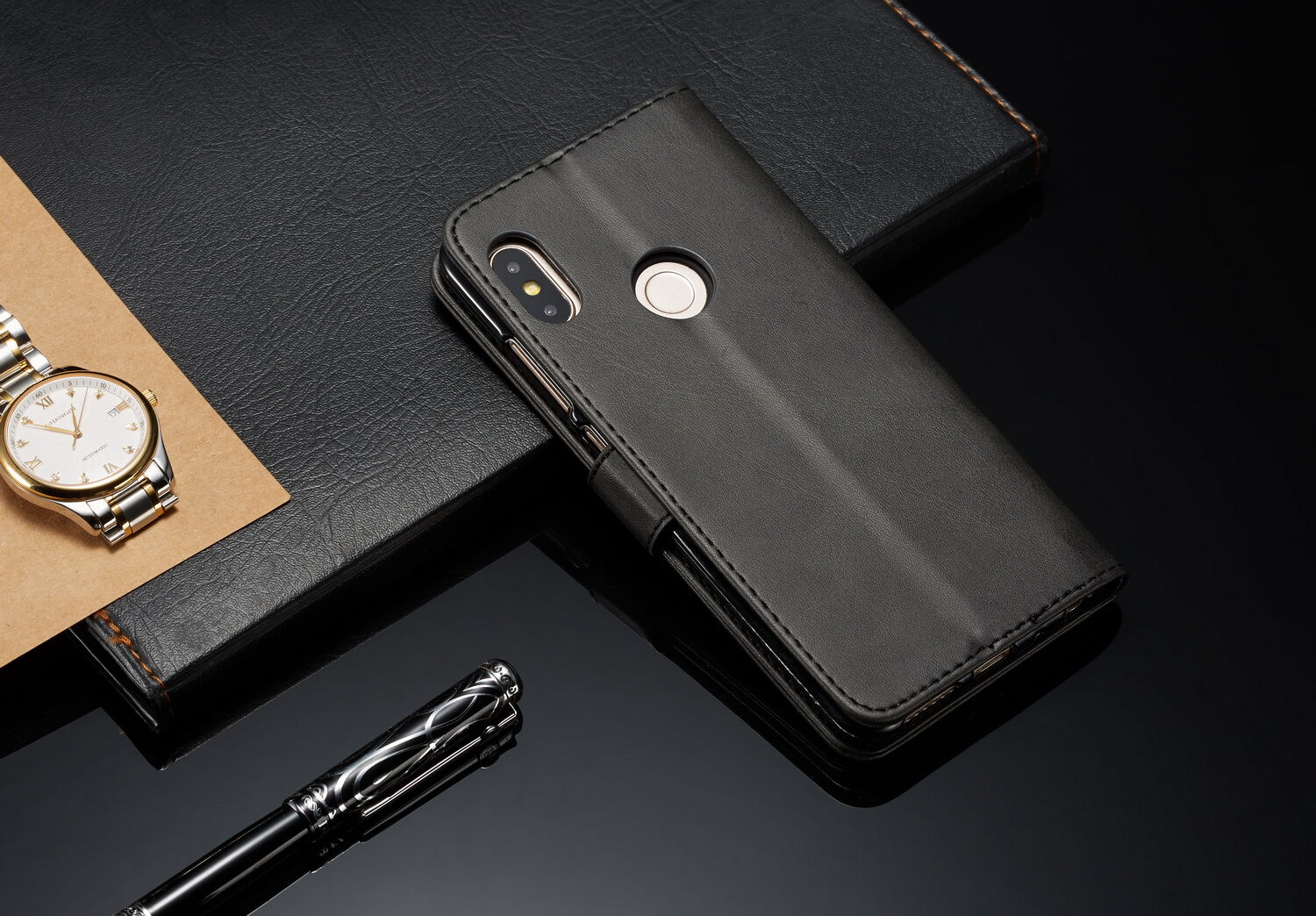 Husă flip LC.imeeke, din piele, pentru Xiaomi Redmi Note 6 Pro - cafeniu